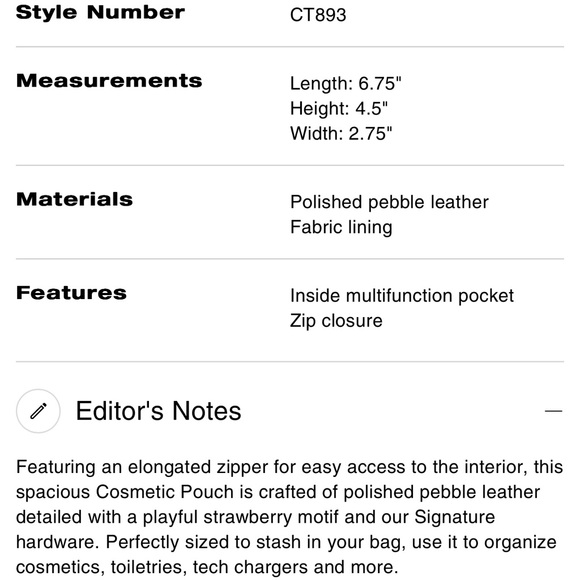 Coach Essential Cosmetic Pouch With Strawberry Print in Chalk Pebble Leather NWT - Picture 13 of 14